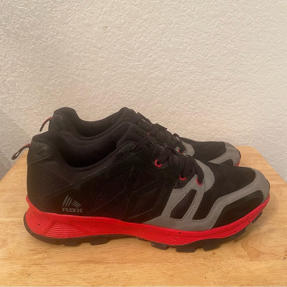 RBX Men's Black and Gray Athletic Shoes with Red Soles